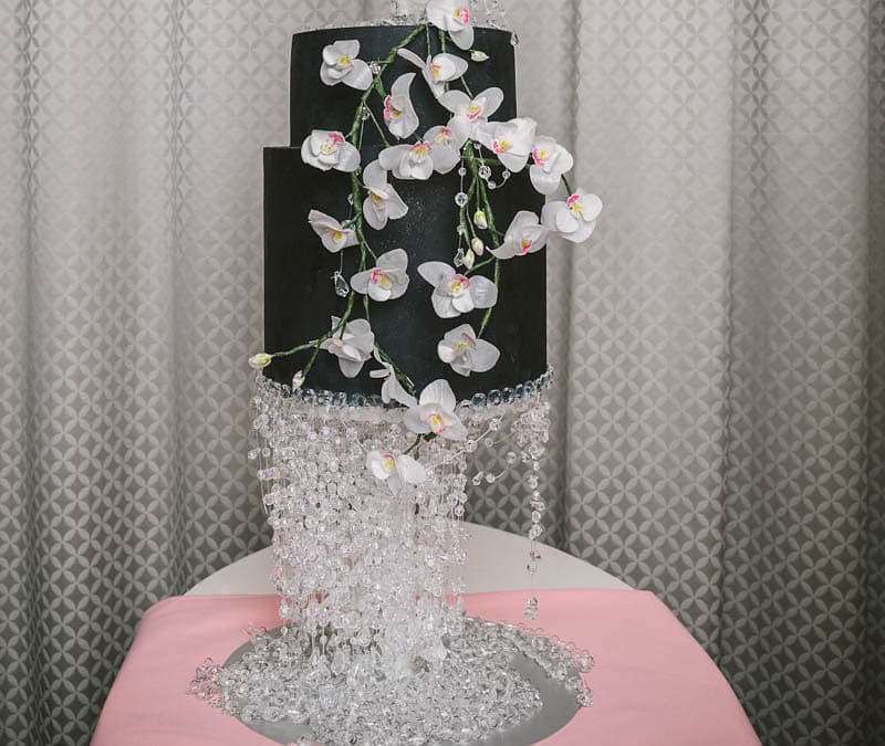 Swarovski Crystal and Orchid Wedding Cake