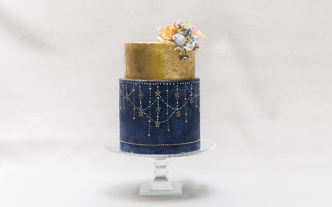 Blue and Gold Wedding Cake at Il Borro, Tuscany
