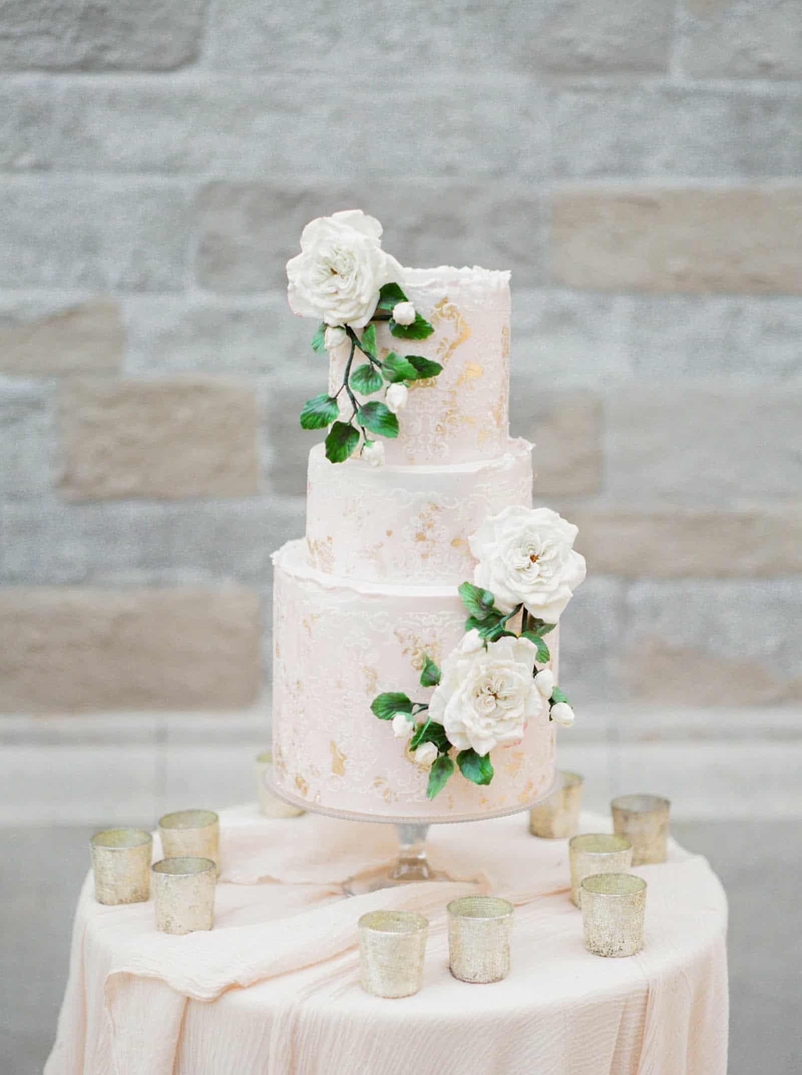 Fairytale Wedding Cake in Pink and Gold at Villa Commenda by Tuscan Wedding Cakes