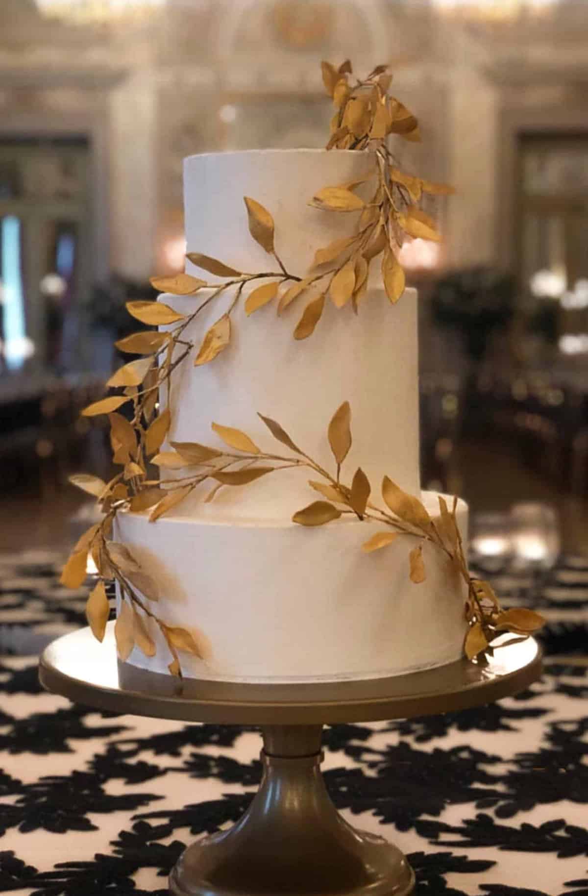 Buttercream and Gold Branch Wedding Cake at Westin Excelsior in Florence Italy by Tuscan Wedding Cakes