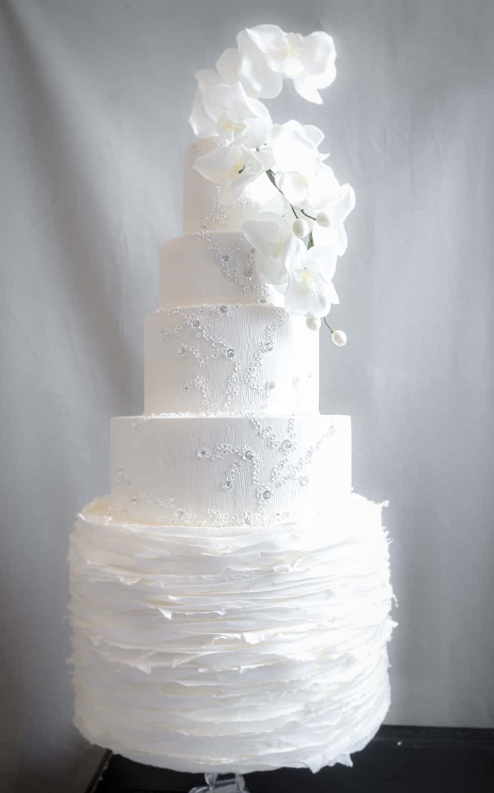 Tuscany Wedding Cake with Orchids and Crystal